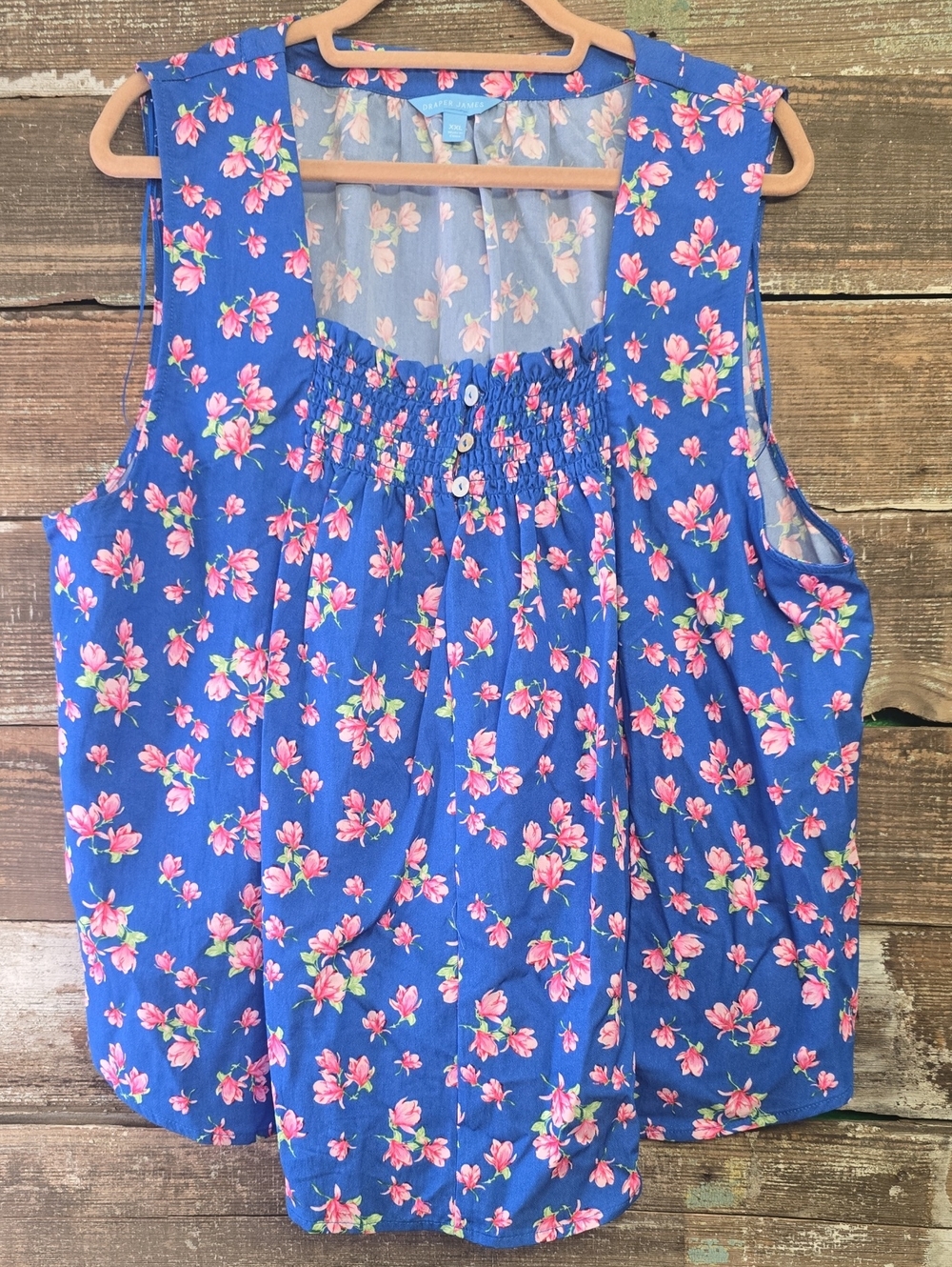 Draper James Blue Floral Smocked Neck Sleeveless Top, Size XXL, NWOT